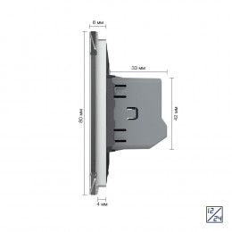 Одноклавишный сенсорный выключатель Livolo 12/24В, 1 пост, Серый VL-C701C-2IG