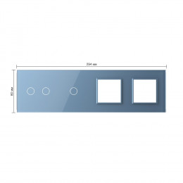 Панель для 2-х сенсорных выключателей и 2-х розеток Livolo, 3 клавиши (2+1), цвет синий, стекло