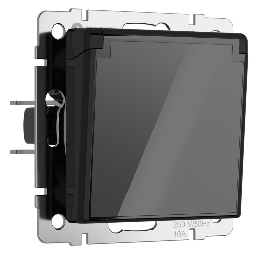 Купить Розетка влагозащ. с зазем. с защит. крышкой и шторками (черный акрил) Werkel W1171248 в rum24.ru