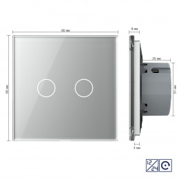 Двухклавишная сенсорная кнопка Livolo 12/24В, 1 пост, Серый VL-C702CH-15