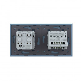 Двухклавишный сенсорный выключатель с розеткой Livolo, 2 поста, цвет синий VL-C702/C7C1EU-19