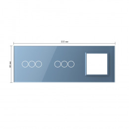 Панель для двух сенсорных выключателей и розетки Livolo, 6 клавиш (3+3), цвет синий, стекло