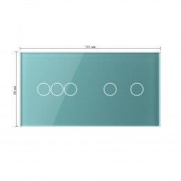 Панель для двух сенсорных выключателей Livolo, 5 клавиш (3+2), цвет зеленый, стекло