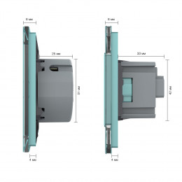 Двухклавишный сенсорный выключатель с двумя розетками Livolo, 3 поста, цвет зеленый