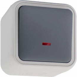 Переключатель 1-клавишный накладной с подсветкой, цвет серый, IP55, серия W55 DIP30640