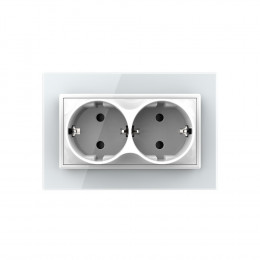 Розетка Livolo электрическая двойная 1 пост с заземлением, рамкой, защитными шторками 16A, цвет белый VL-C7CTF16A.TF16A-WP
