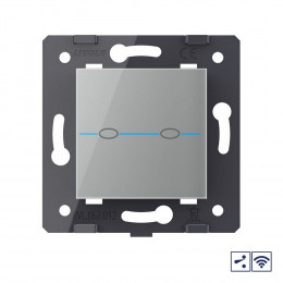 Двухклавишный проходной сенсорный выключатель Livolo Quadro с функцией радиоуправления, цвет серый (механизм) VL-Q7-02SR-15