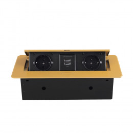 Розетка горизонтальная выдвижная 2 Euro 16A, 2 USB A с блоком 5В/2.1А RocketSocket, проводка, цвет золотой