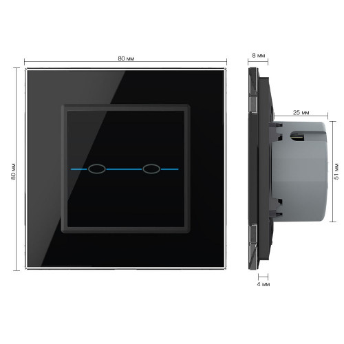 Купить Сенсорный выключатель Livolo Quadro 2 клавиши 1 пост Черный VL-Q702-12 в rum24.ru фото: 5