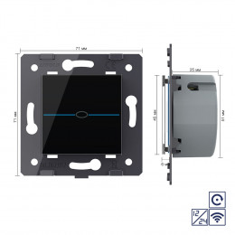 Одноклавишная сенсорная кнопка Livolo Quadro 12/24В с функцией радиоуправления, цвет черный (механизм)
