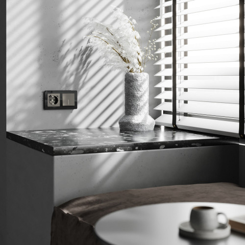 Купить Выключатель одноклавишный проходной с подсветкой (графит акрил) Werkel W1112144 в rum24.ru фото: 2