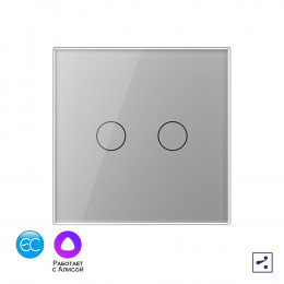 Двухклавишный проходной умный сенсорный выключатель Livolo EC, 1 пост, цвет серый VL-C702SZ2-15