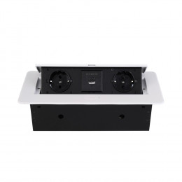 Розетка горизонтальная выдвижная 2 Euro 16A, USB type A+C с блоком 18W RocketSocket, проводка, цвет белый