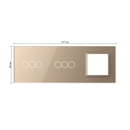 Панель для двух сенсорных выключателей и розетки Livolo, 6 клавиш (3+3), цвет золото, стекло