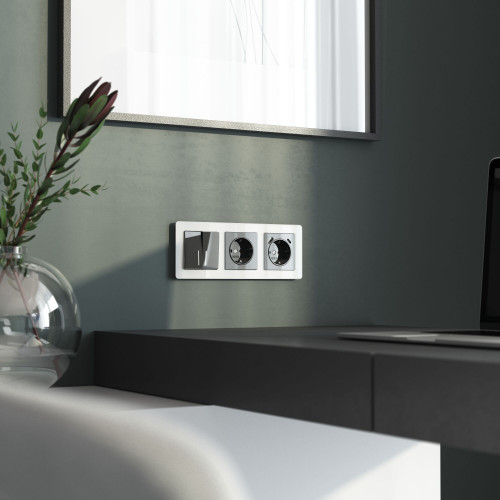 Купить Выключатель двухклавишный с подсветкой (графит акрил) Werkel W1120144 в rum24.ru фото: 3