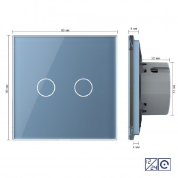 Двухклавишная сенсорная кнопка Livolo 12/24В, 1 пост, Синий VL-C702CH-19