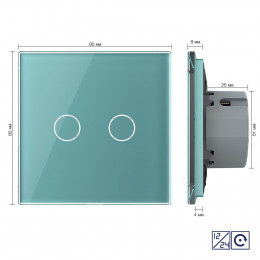Двухклавишная сенсорная кнопка Livolo 12/24В, 1 пост, Зеленый VL-C702CH-18