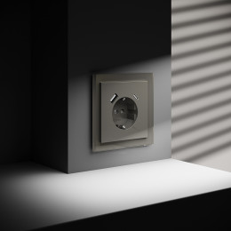 Розетка встраиваемая VOLTUM S70 с заземлением и защитными шторками, с USB, A+С, (шелк) VLS040504