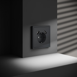 Розетка встраиваемая VOLTUM S70 с заземлением и защитными шторками, с USB, A+A, (графит) VLS040407