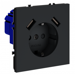 Розетка встраиваемая VOLTUM S70 с заземлением и защитными шторками, с USB, A+A, (графит) VLS040407