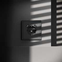 Розетка встраиваемая VOLTUM S70 с заземлением и защитными шторками, с USB, A+A, (графит) VLS040407