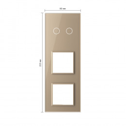 Панель вертикальная для сенсорного выключателя и двух розеток Livolo, 2 клавиши, цвет золотой, стекло