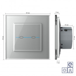 Сенсорный импульсный радиоуправляемый выключатель Livolo Quadro сухой контакт 2 клавиши Серый