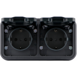 Розетка 2-я с защитной крышкой, 2К+З, накладная, цвет антрацит, IP55, серия W55 DIP28828