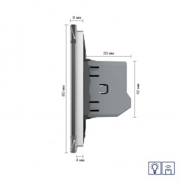 Двухклавишный сенсорный диммер Livolo с функцией радиоуправления, 1 пост, цвет серый