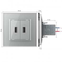 Розетка двойная USB LIVOLO с блоком питания 5В 2.1А серая VL-C792USB-15