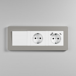 Рамка из поликарбоната на 3 поста Split дымчатый/белый, soft-touch