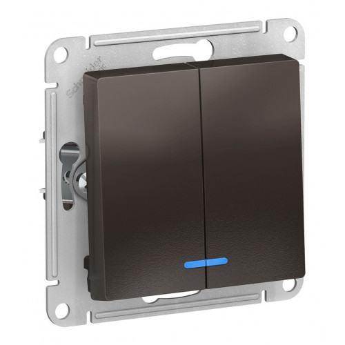 Купить Двухклавишный выключатель Schneider Electric Atlasdesign Мокко с подсветкой, сх.5а, 10АХ, механизм ATN000653 в rum24.ru