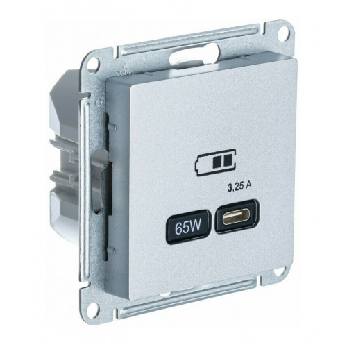 Купить Розетка USB type C Systeme Electric ATLASDESIGN, скрытый монтаж, алюминий, ATN000327 в rum24.ru