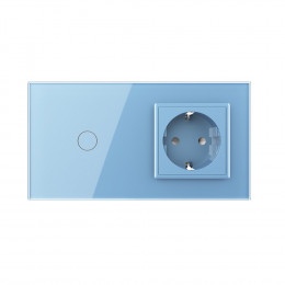 Одноклавишный сенсорный выключатель с розеткой Livolo, 2 поста, цвет синий