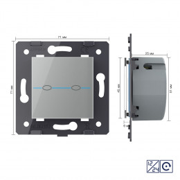 Двухклавишная сенсорная кнопка Livolo Quadro 12/24В, цвет серый (механизм) VL-Q7-02CH-15