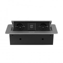 Розетка горизонтальная выдвижная 2 Euro 16A, 2 USB A с блоком 5В/2.1А RocketSocket, проводка, цвет серый