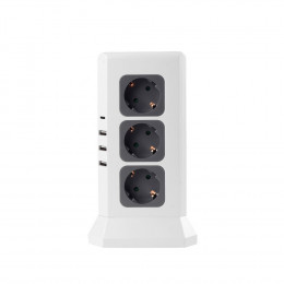 Удлинитель Tower Extended 12 Euro 16A, 4 USB 3A+C с блоком 5В/3.4А, кабель 2,0м RocketSocket, цвет белый-серый
