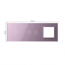 Панель для двух сенсорных выключателей и розетки Livolo, 3 клавиши (1+2), цвет розовый, стекло
