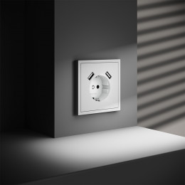 Розетка встраиваемая VOLTUM S70 с заземлением и защитными шторками, с USB, A+A, (белый матовый) VLS040402