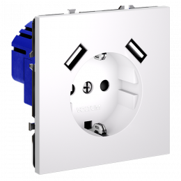 Розетка встраиваемая VOLTUM S70 с заземлением и защитными шторками, с USB, A+A, (белый матовый) VLS040402