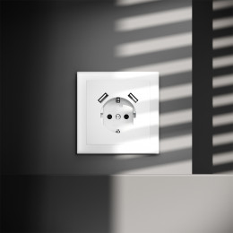 Розетка встраиваемая VOLTUM S70 с заземлением и защитными шторками, с USB, A+A, (белый матовый) VLS040402