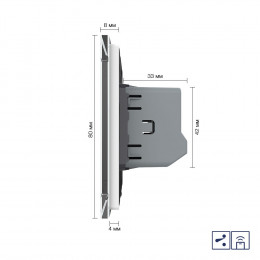 Двухклавишный проходной/перекрестный сенсорный выключатель Livolo с функцией радиоуправления, 1 пост, цвет белый