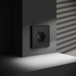 Розетка встраиваемая VOLTUM S70 с заземлением и защитными шторками, с USB, A+С, (черный матовый) VLS040508