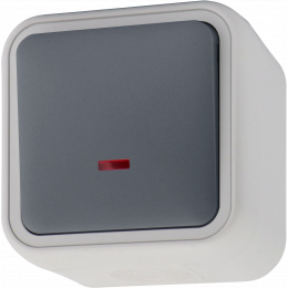 Выключатель звонкового типа 1-клавишный накладной, с подсветкой, цвет серый, IP55, серия W55 DIP35140