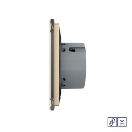 Сенсорный радиоуправляемый выключатель для жалюзи Livolo 2 клавиши 1 модуль Золотой VL-C702WR-13