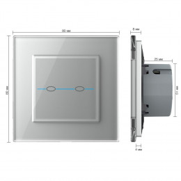 Сенсорный выключатель Livolo Quadro 2 клавиши 1 пост Серый VL-Q702-15