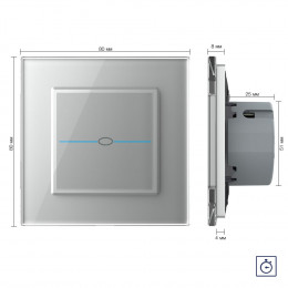 Одноклавишный сенсорный выключатель с таймером Livolo Quadro, 1 пост, цвет серый
