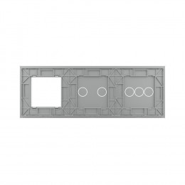 Панель для двух сенсорных выключателей и розетки Livolo, 5 клавиш (3+2), цвет серый, стекло