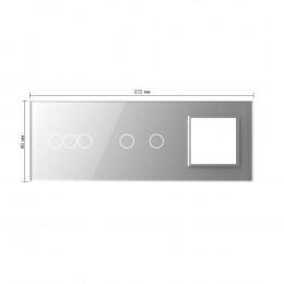 Панель для двух сенсорных выключателей и розетки Livolo, 5 клавиш (3+2), цвет серый, стекло