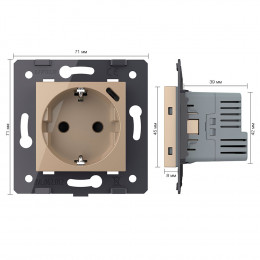 Розетка электрическая с заземлением защитными шторками 16A + USB type C с блоком питания 18W Livolo, цвет золотой (механизм) VL-FCTF16A.UC18W-2AP